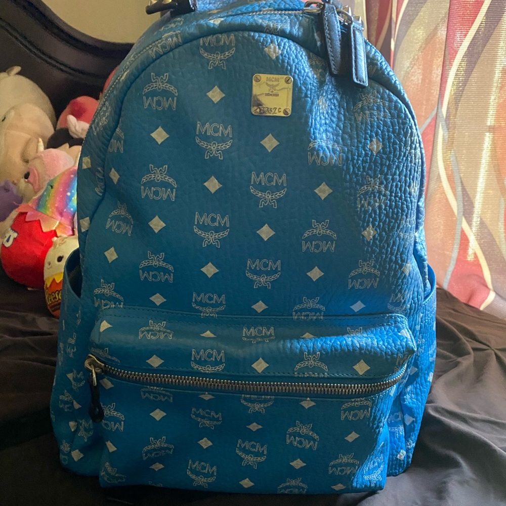 MCM Stark Classic Visetos Canvas Backpack Light Blue. practically new no damage